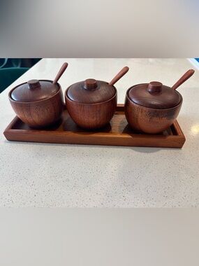 Wooden Spice Jar Set with Tray and Spoons - Brown
